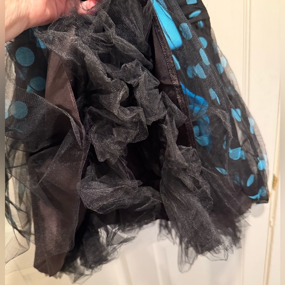 Jessica McClintock EUC Amazing Blue Polka Dot Black Tulle Cocktail Party Dress - Picture 5 of 10